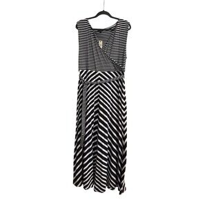 New Talbots XL Dk Navy White Striped Sleeveless Maxi Long Dress Belted Nautical